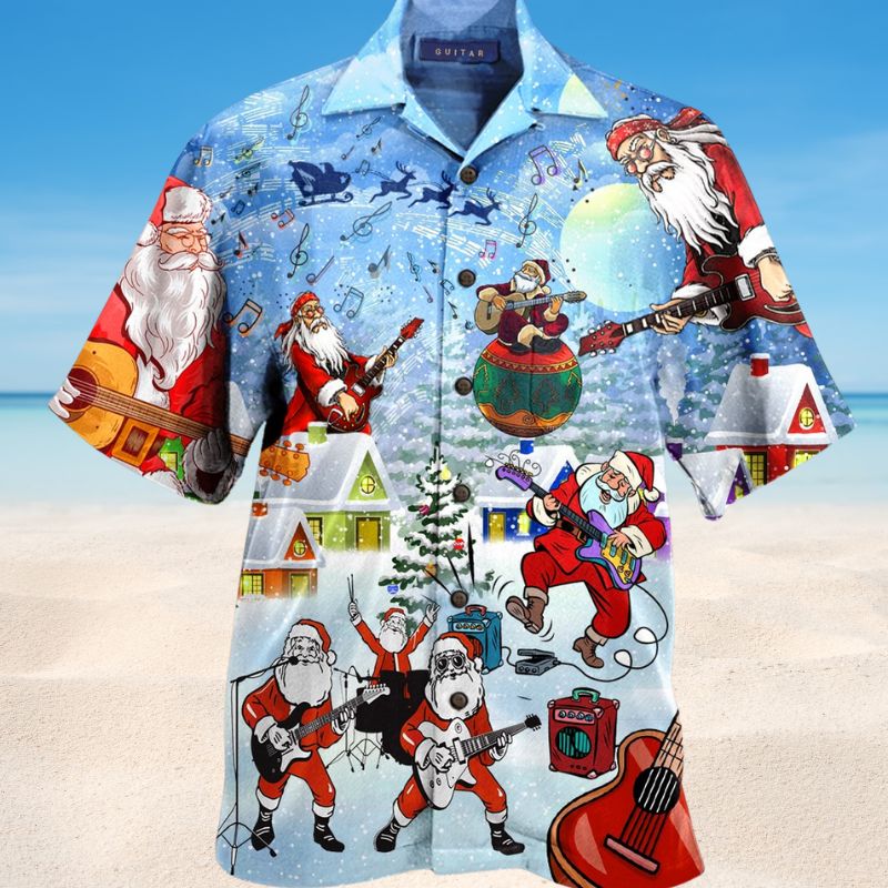 Christmas Santa Loves Music And Guitar – Hawaiian Shirt
