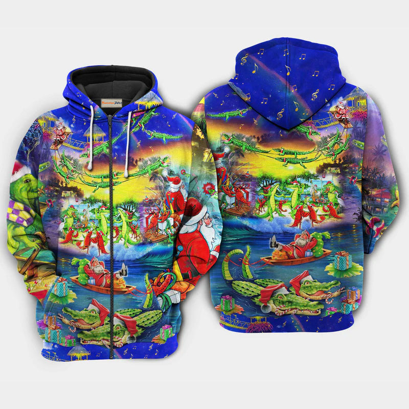 Christmas Santa Riding Alligator Holiday Art – 3D Hoodie