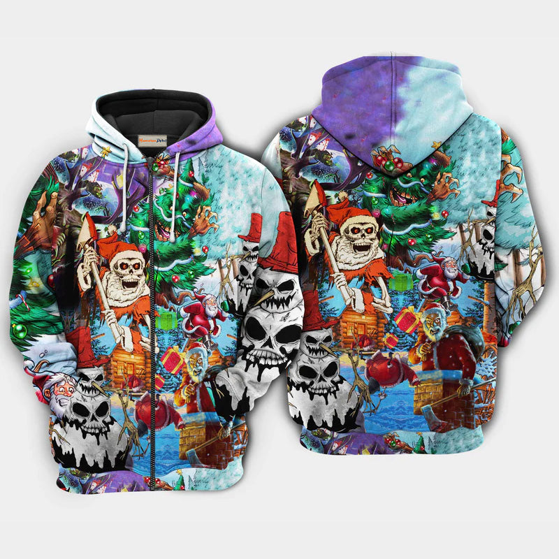 Christmas Skull Scary Holiday Art – 3D Hoodie