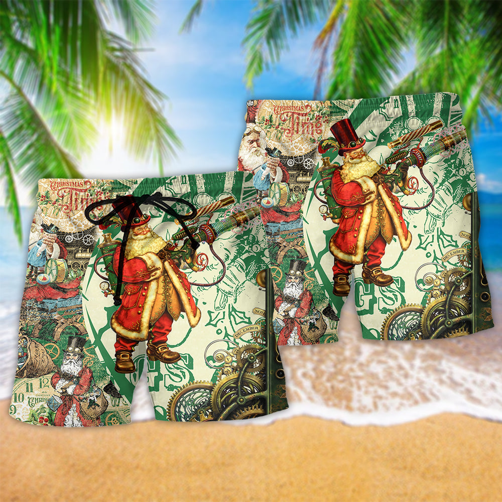 Christmas Steampunk Santa Art - Beach Short