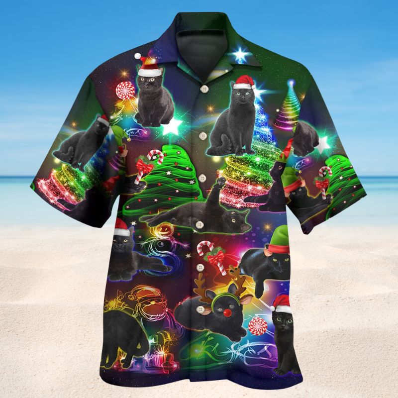 Christmas Tree Black Cat Style – Hawaiian Shirt