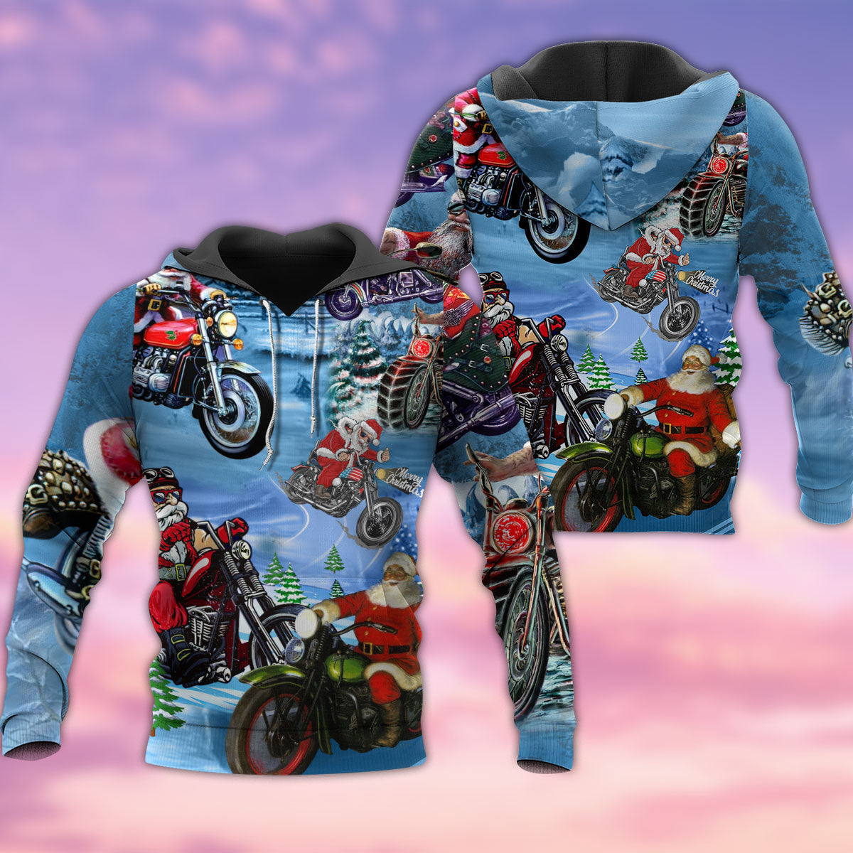 Christmas Driving With Santa Colorful - 3D Hoodie2