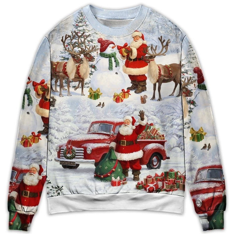 Christmas Santa Gift Snow Painting Art – Sweater - Ugly Christmas Sweater