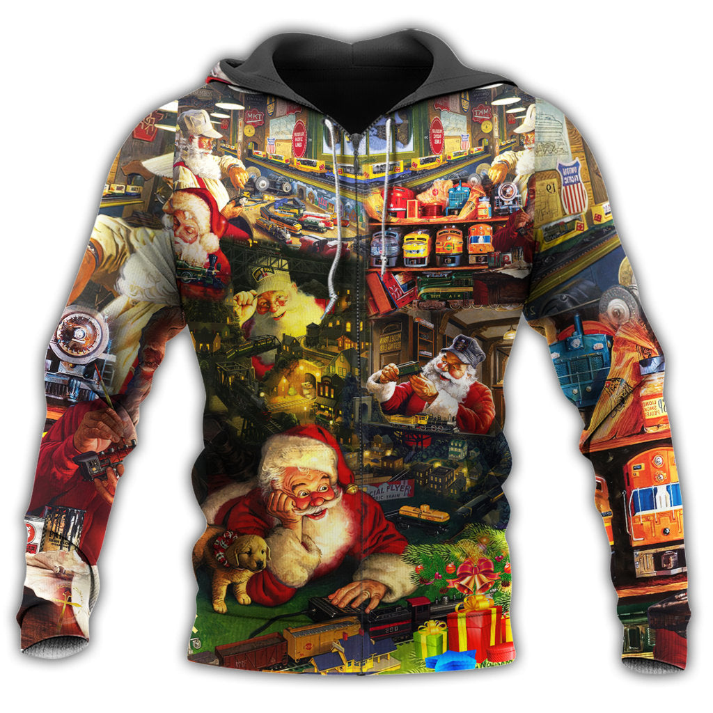 Christmas Santa Toy Train Factory - 3D Hoodie2