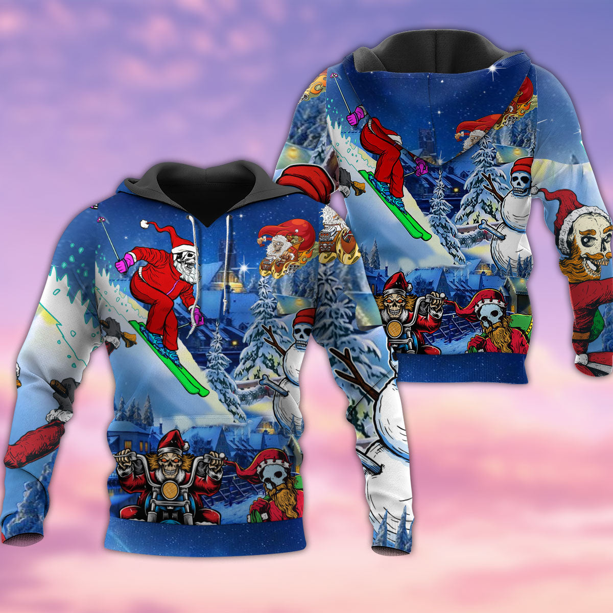 Christmas Skull Blue Sky - 3D Hoodie3