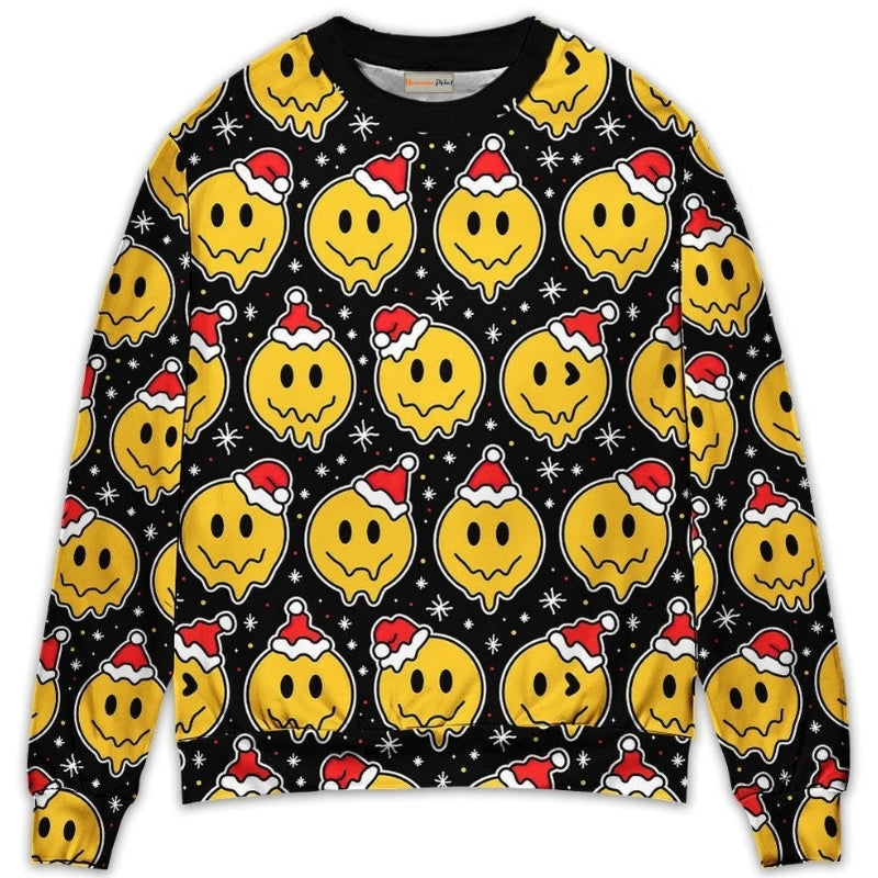 Christmas Smile Happy Face Santa Hat – Sweater - Ugly Christmas Sweater