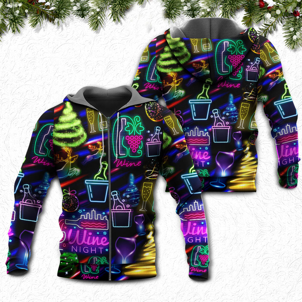 Christmas Wine Neon Art - 3D Hoodie