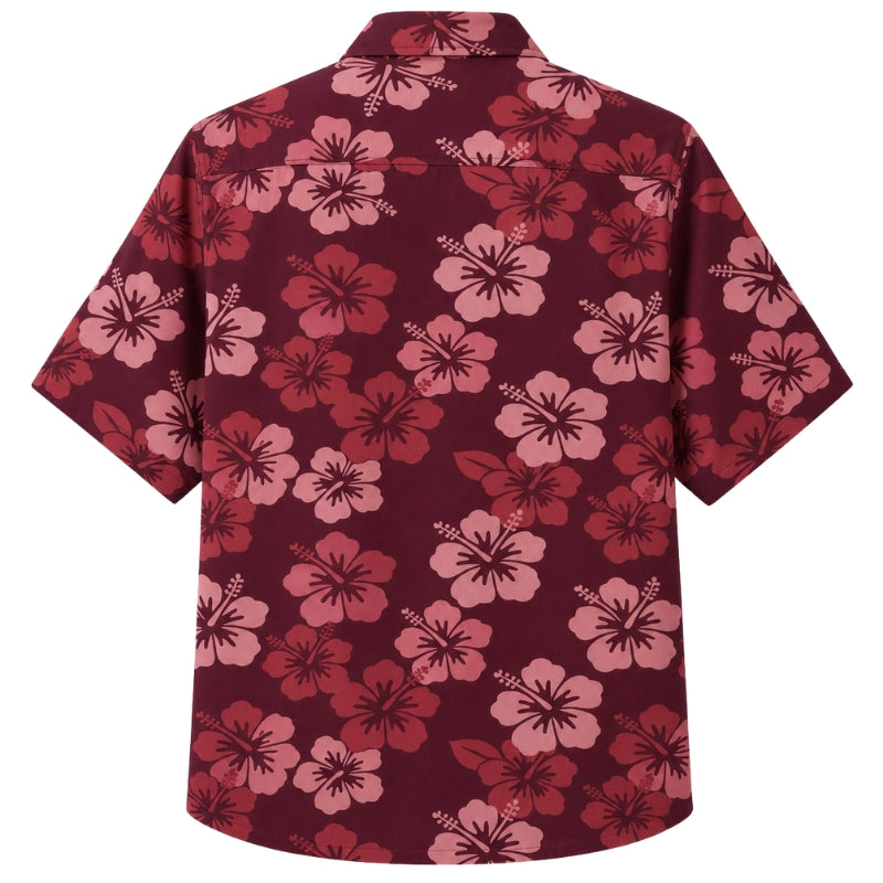 Classic Floral Hawaiian Shirt- Black Hibiscus Monochrome Leaf Print