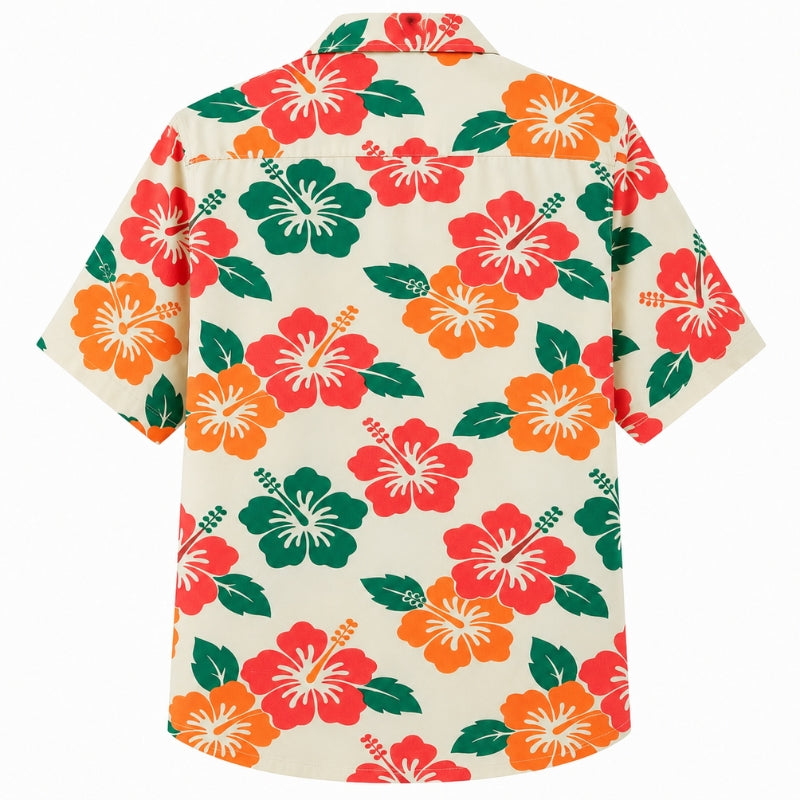 Classic Floral Hawaiian Shirt- Dark Teal Hibiscus Monstera Print