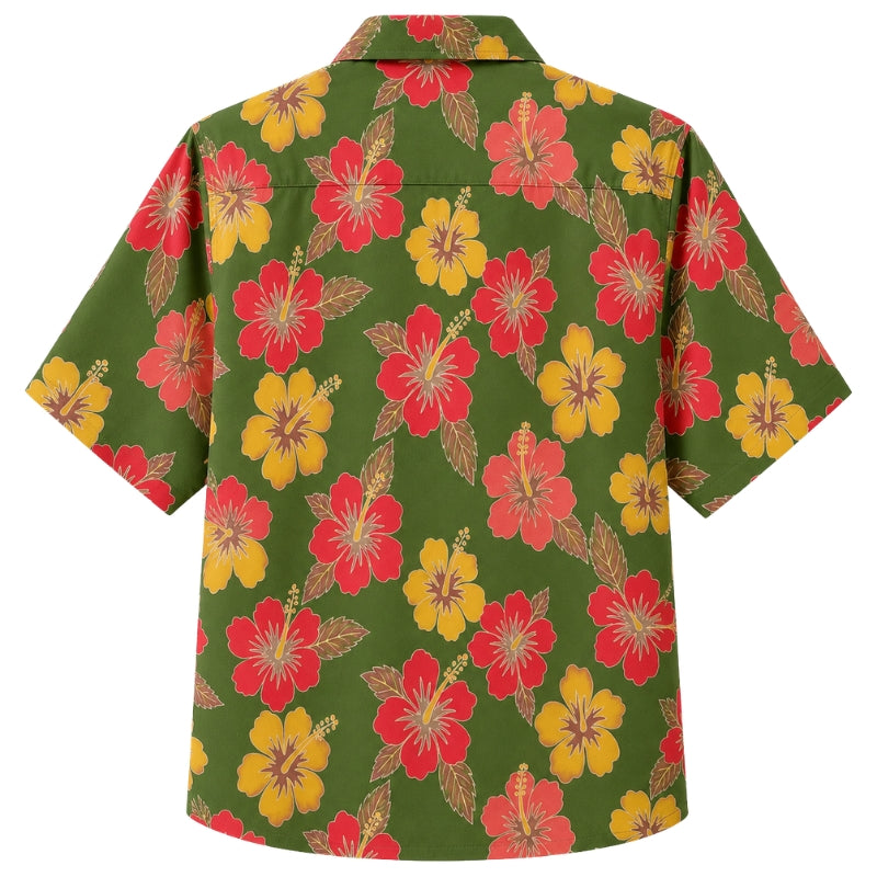 Classic Floral Hawaiian Shirt- Golden Hour Hibiscus Palm Print