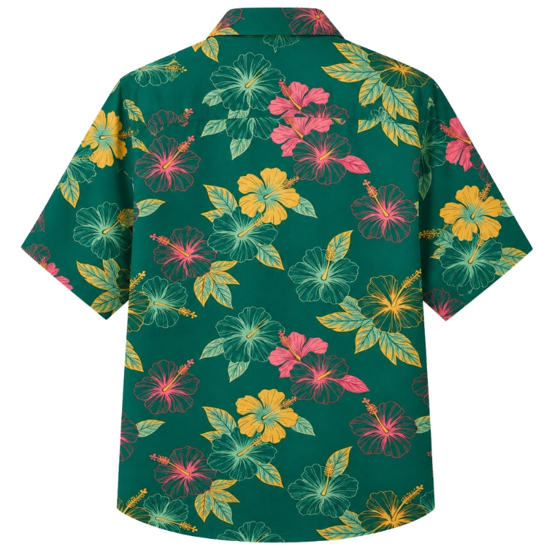 Classic Floral Hawaiian Shirt- Indigo Hibiscus Night Wave Print