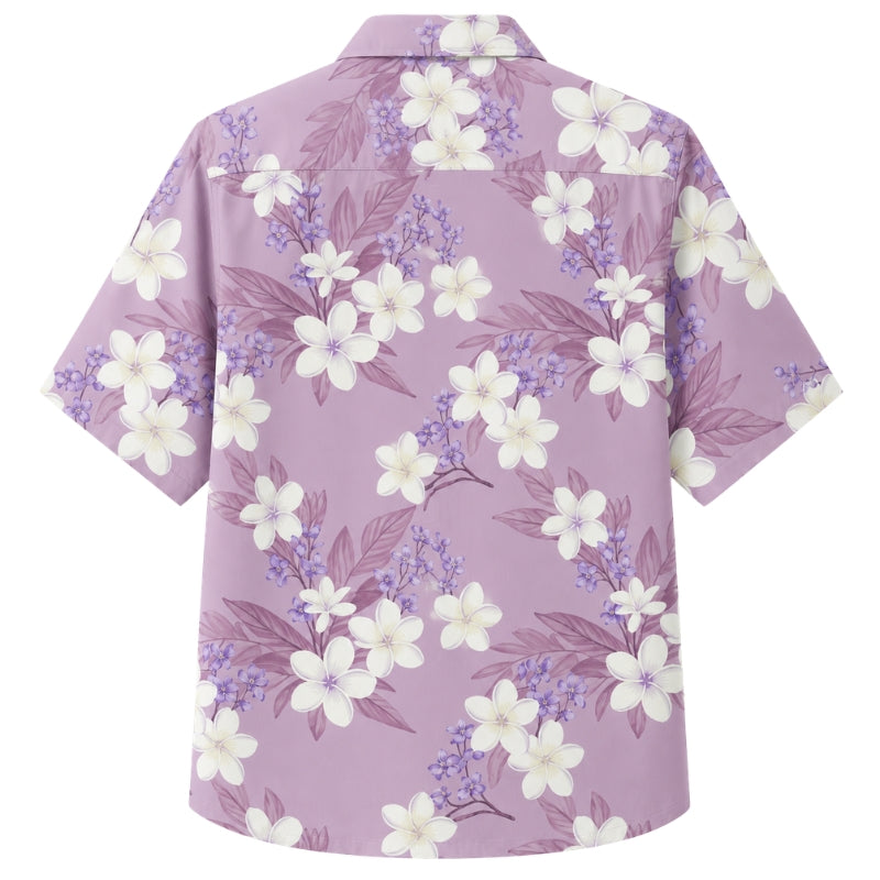 Classic Floral Hawaiian Shirt - Lavender Orchid Monstera Floral Print