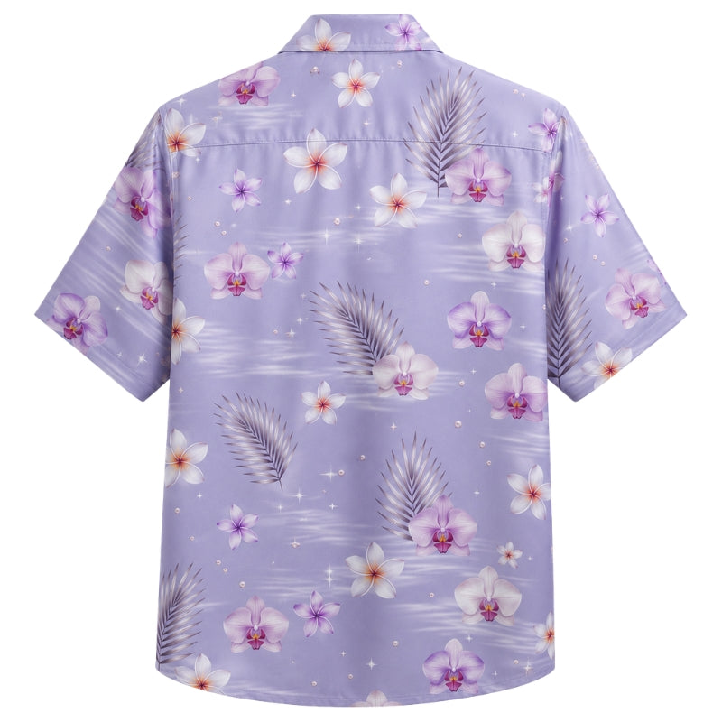 Classic Floral Hawaiian Shirt - Lavender Orchid Petal Bloom Print Style