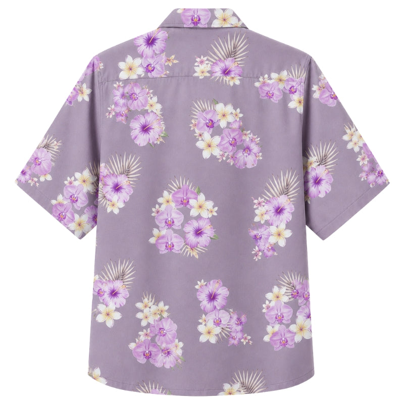 Classic Floral Hawaiian Shirt - Lavender Tropical Petal Print for Men