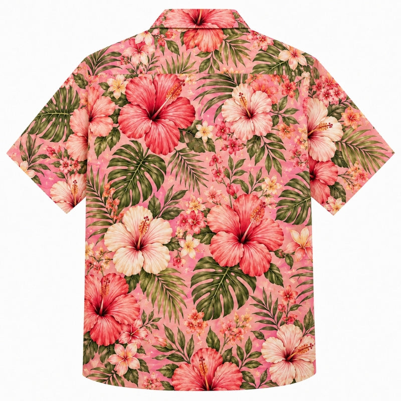 Classic Floral Hawaiian Shirt- White Hibiscus Midnight Garden Print