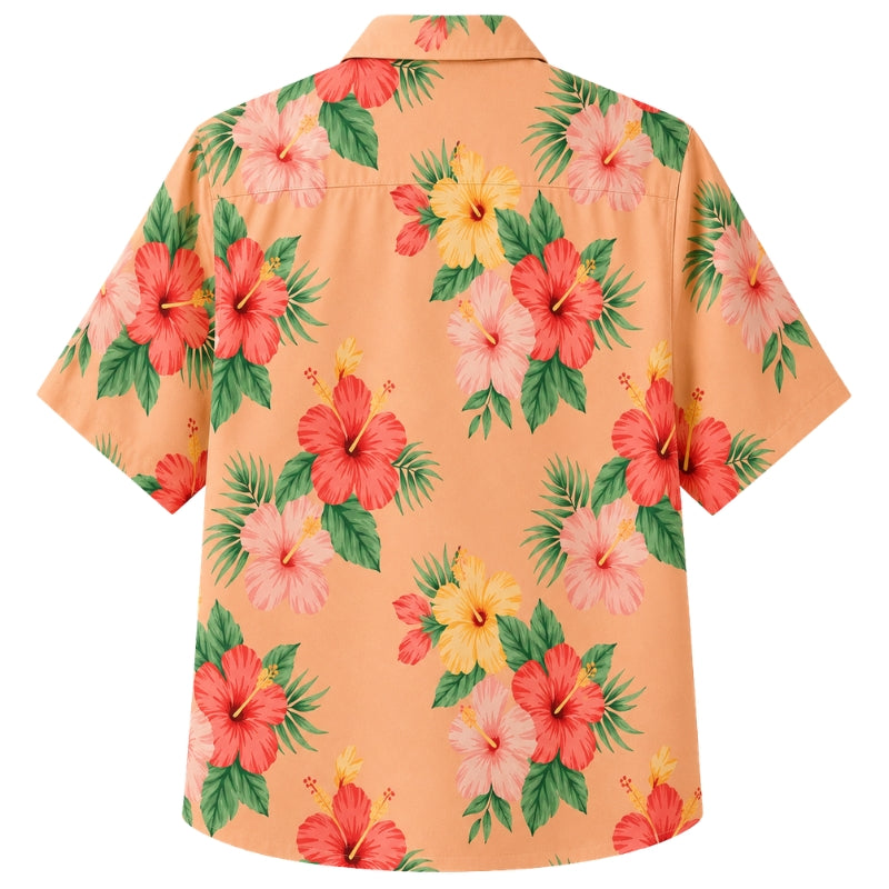 Classic Floral Hawaiian Shirt- Yellow Hibiscus Sunny Palm Print