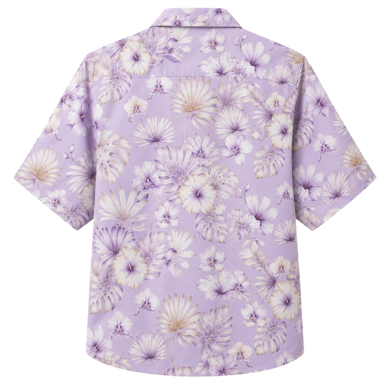Classic Floral Hawaiian Shirt - Lavender Monstera Floral Floral Print