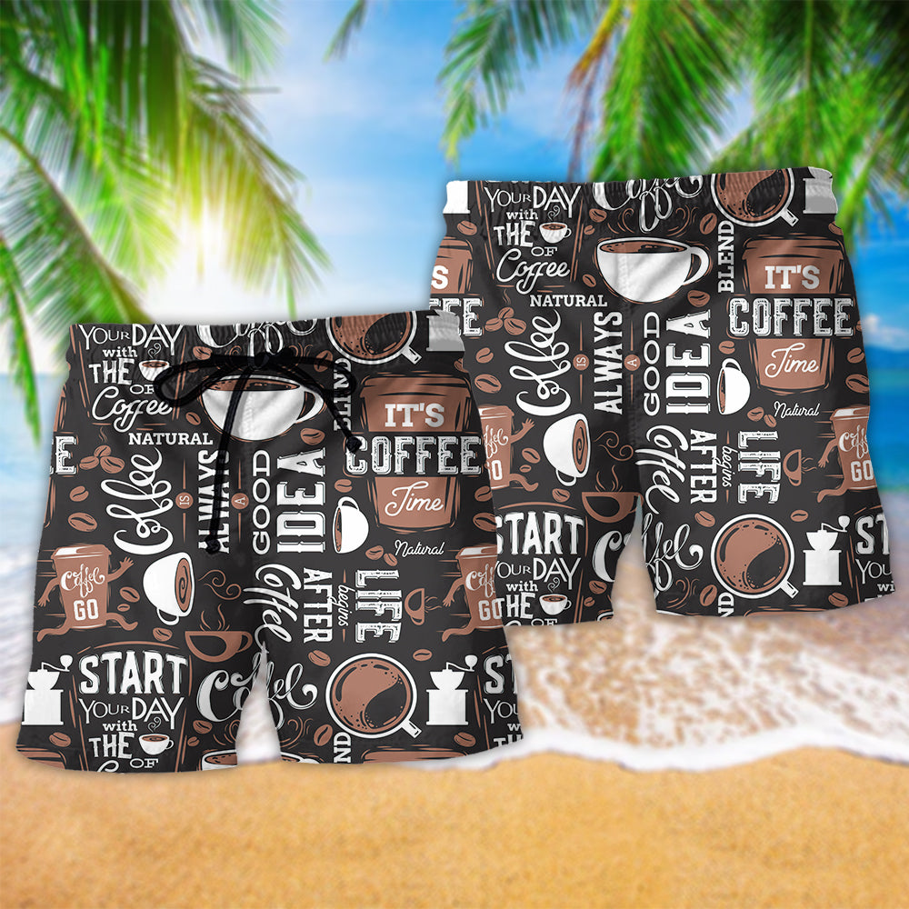 Coffee Start Your Day Motivation - Beach Short