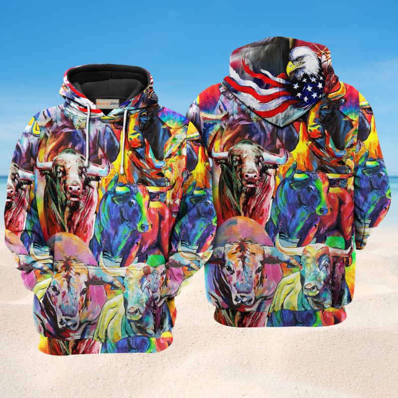 Colorful Bulls Animal Art – 3D Hoodie