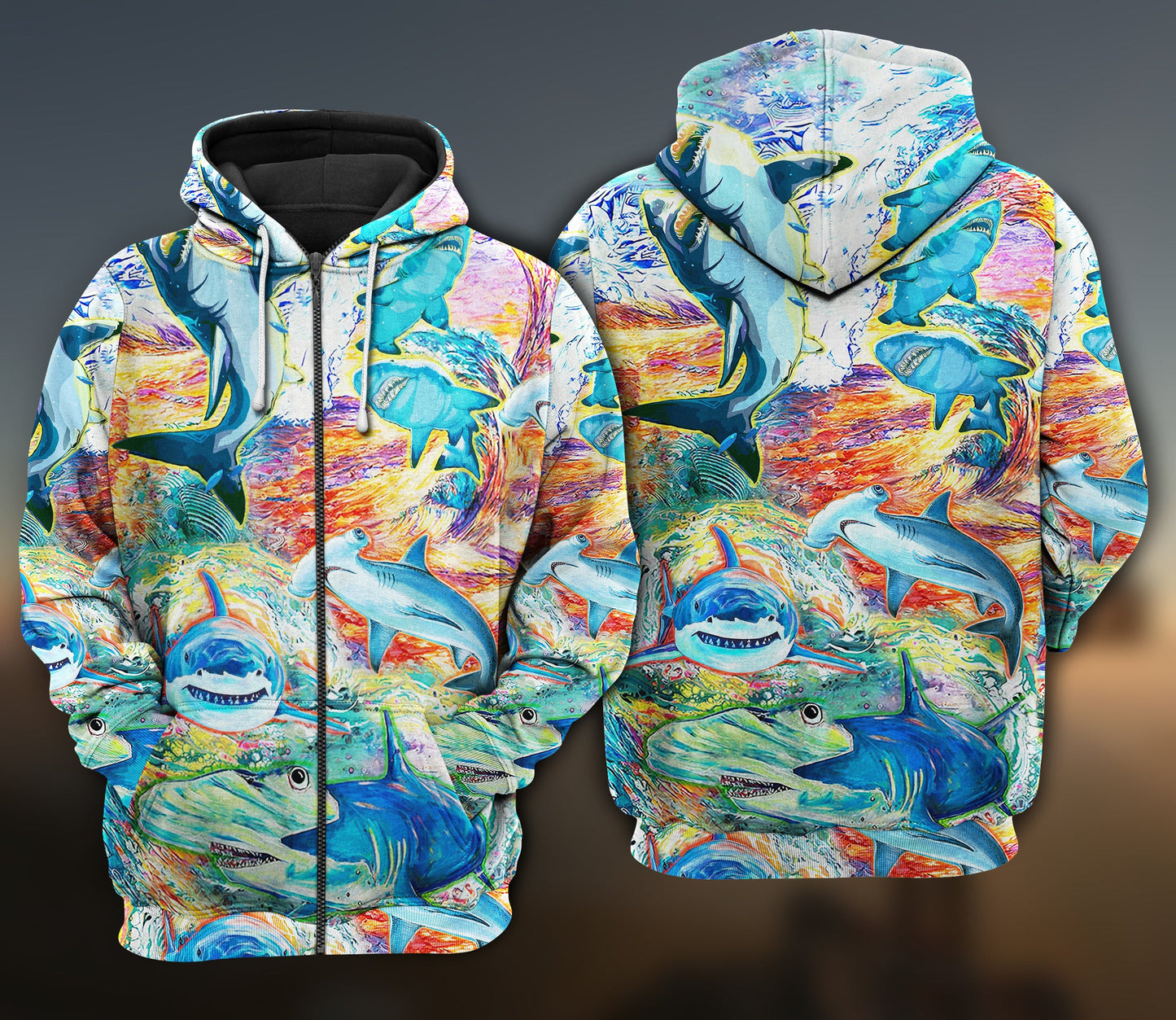 Colorful Shark Painting Art – 3D Hoodie
