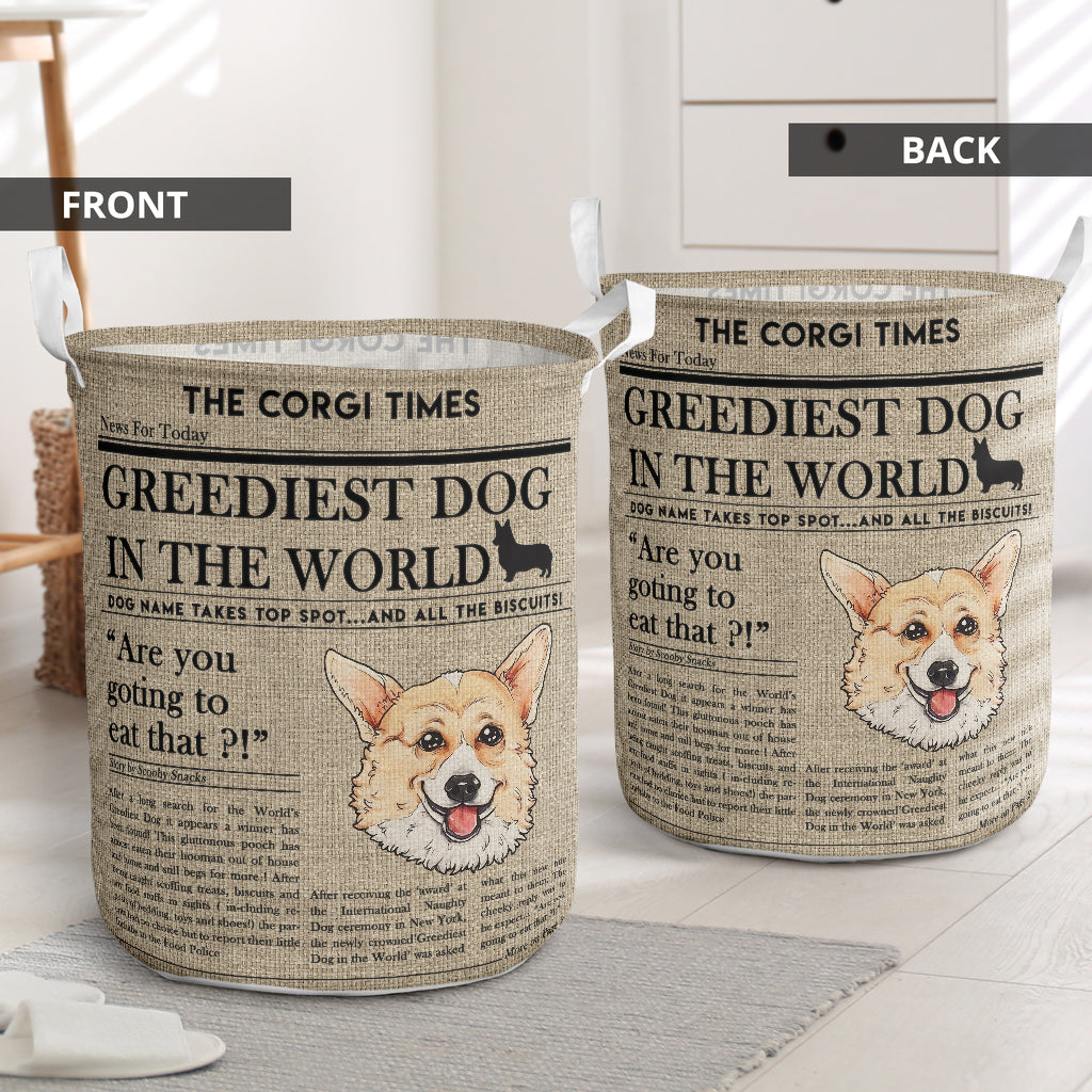 Corgi Newspaper Linen - Laundry Basket - Owls Matrix LTD