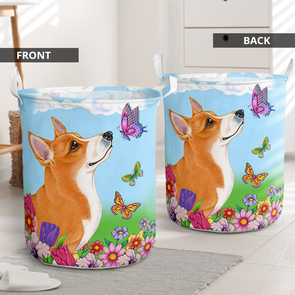 Corgi Spring Sky Butterfly - Laundry Basket - Owls Matrix LTD