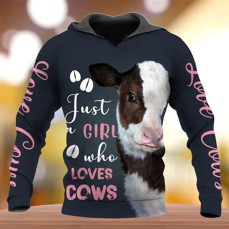 Cow Girl Loves Cows Quote - 3D Hoodie