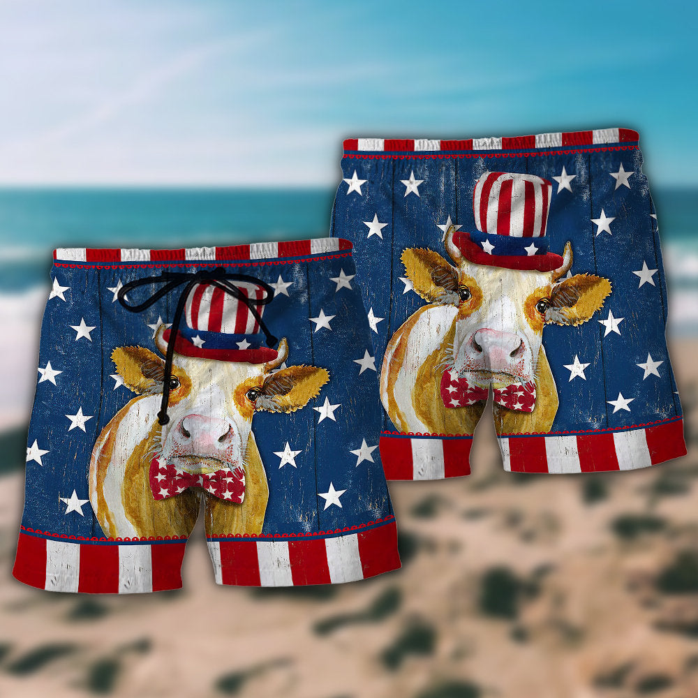 Cow Independence Day Funny Design – Beach Short