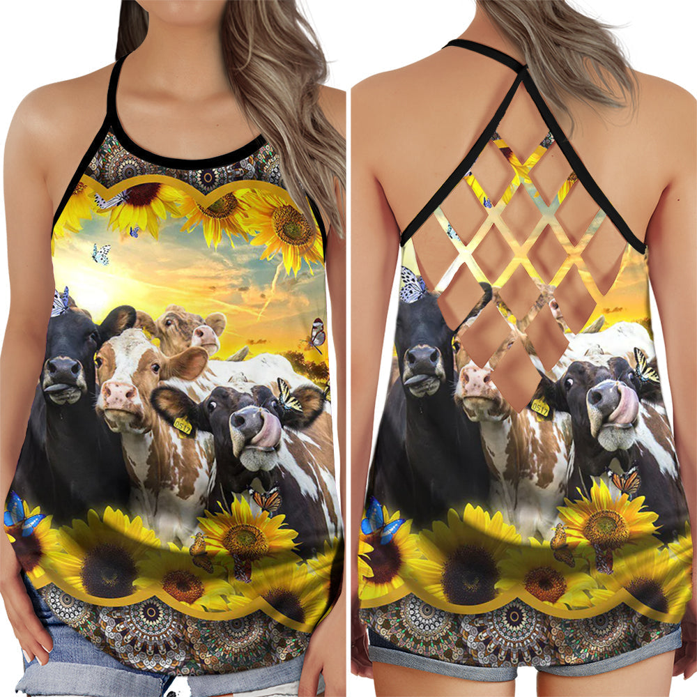 Cow Farm Floral Cute Collection – Hollow Tank Top
