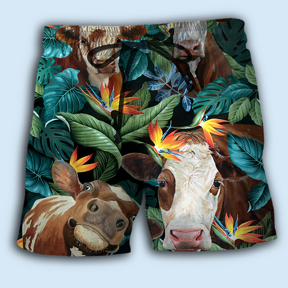 Cow Tropical Leaf Farm Style – Beach Short