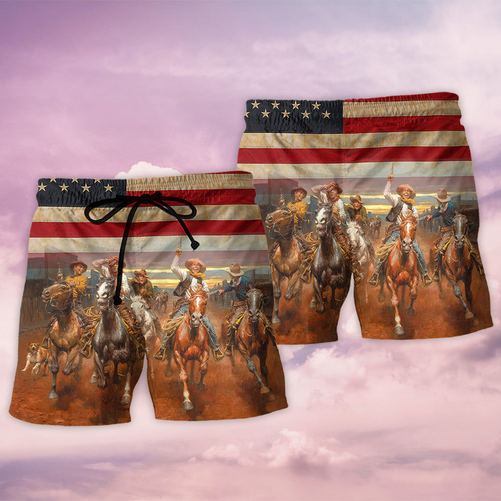 Happy Cowboy Independence Day Art – Beach Short