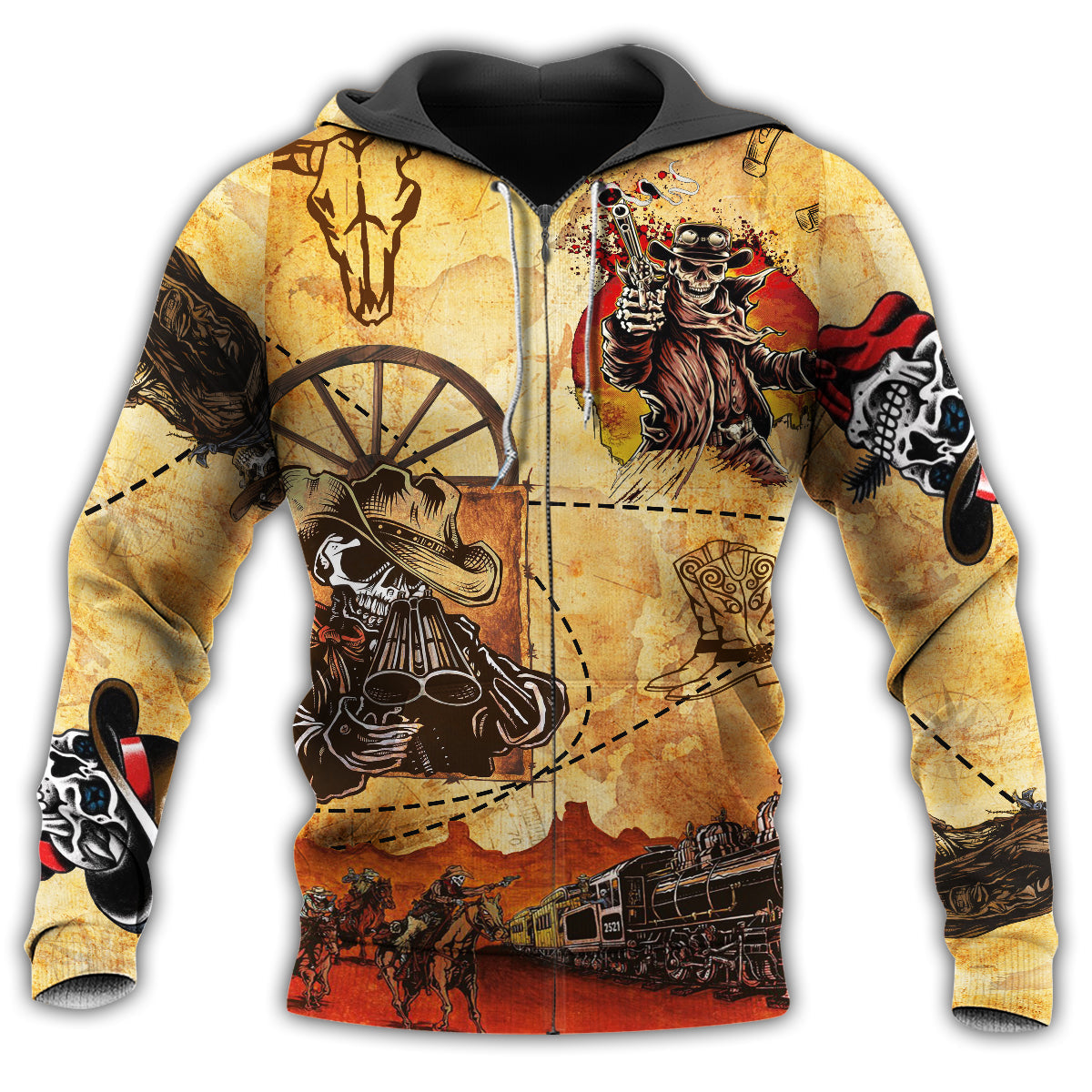 Zip Hoodie / S Cowboy Skull Love Life Vintage - Hoodie