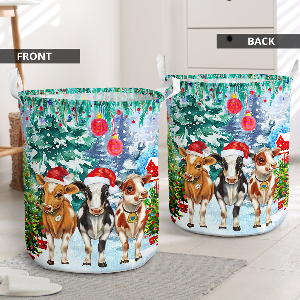 Cow Snow Christmas - Laundry Basket - Owls Matrix LTD