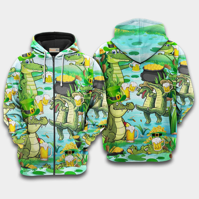 Crocodile Loves Beer Funny Art – 3D Hoodie