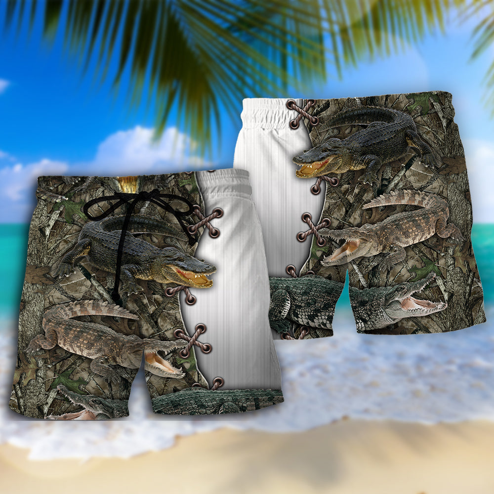 Crocodile Hunting Wildlife Art - Beach Short