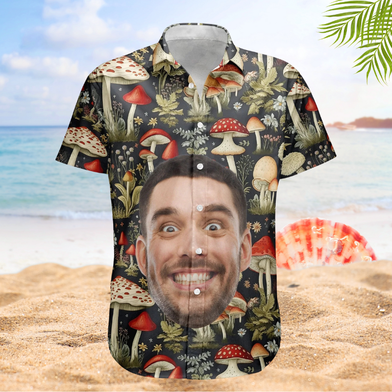 Custom Face Photo Funny with Magic Mushrooms Design – Custom Photo Hawaiian Shirts