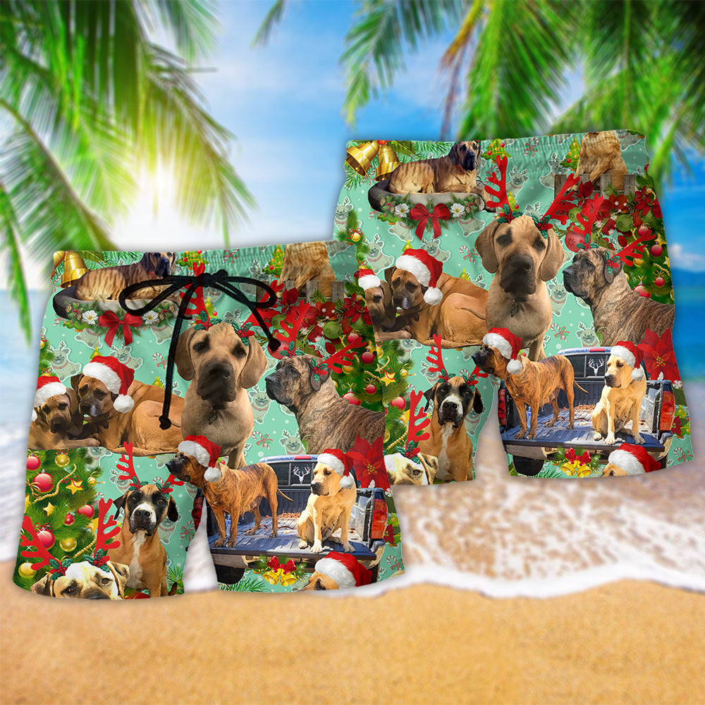 Cute Dogs Merry Christmas Art – Beach Short
