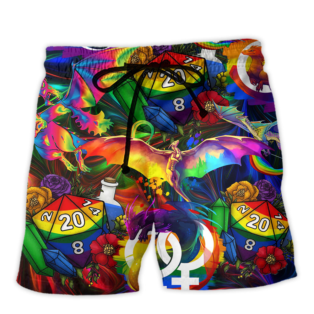LGBT D20 Dice Dragon Style - Beach Short - Owl Ohh