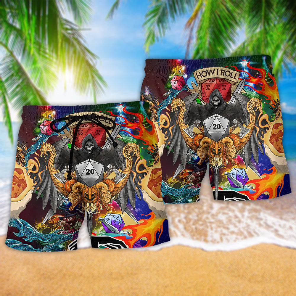 D20 Skull Christmas Dice Art – Beach Short