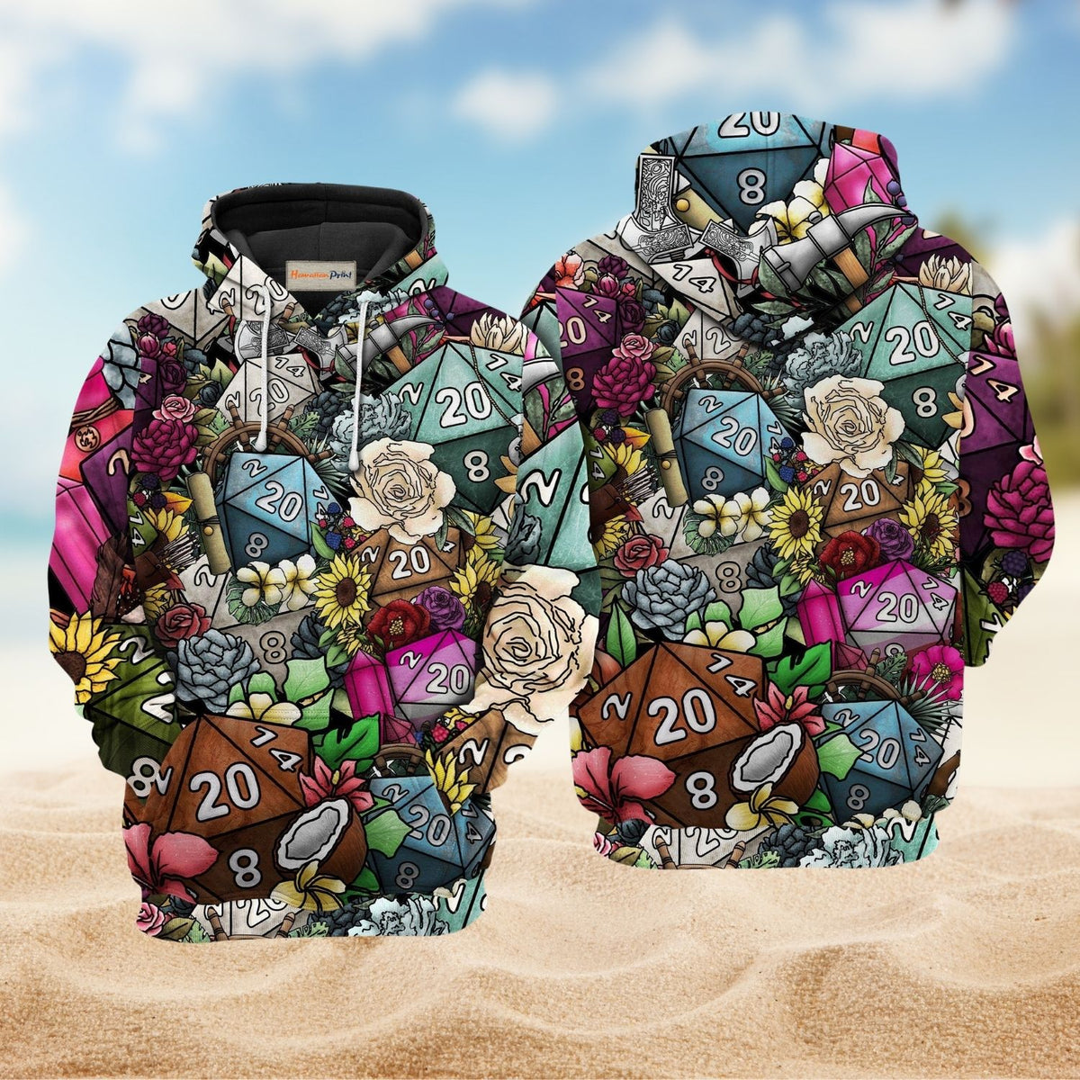 D20 Flower Hippie Dice - 3D Hoodie