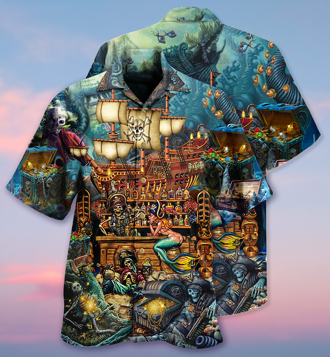 Skull Pirate Treasure Night At Sea Limited Edition – Hawaiian Shirt