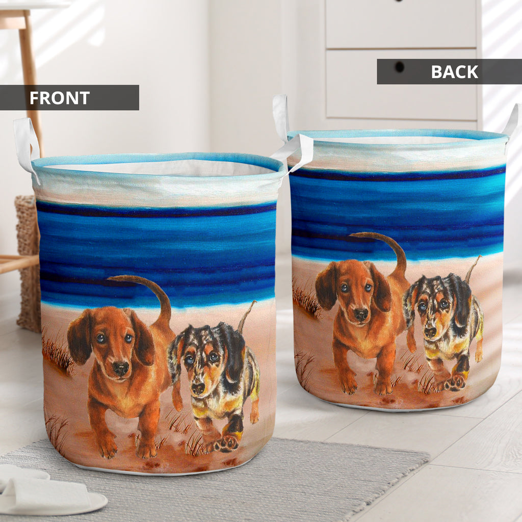 Dachshund Beach Blue - Laundry Basket - Owls Matrix LTD