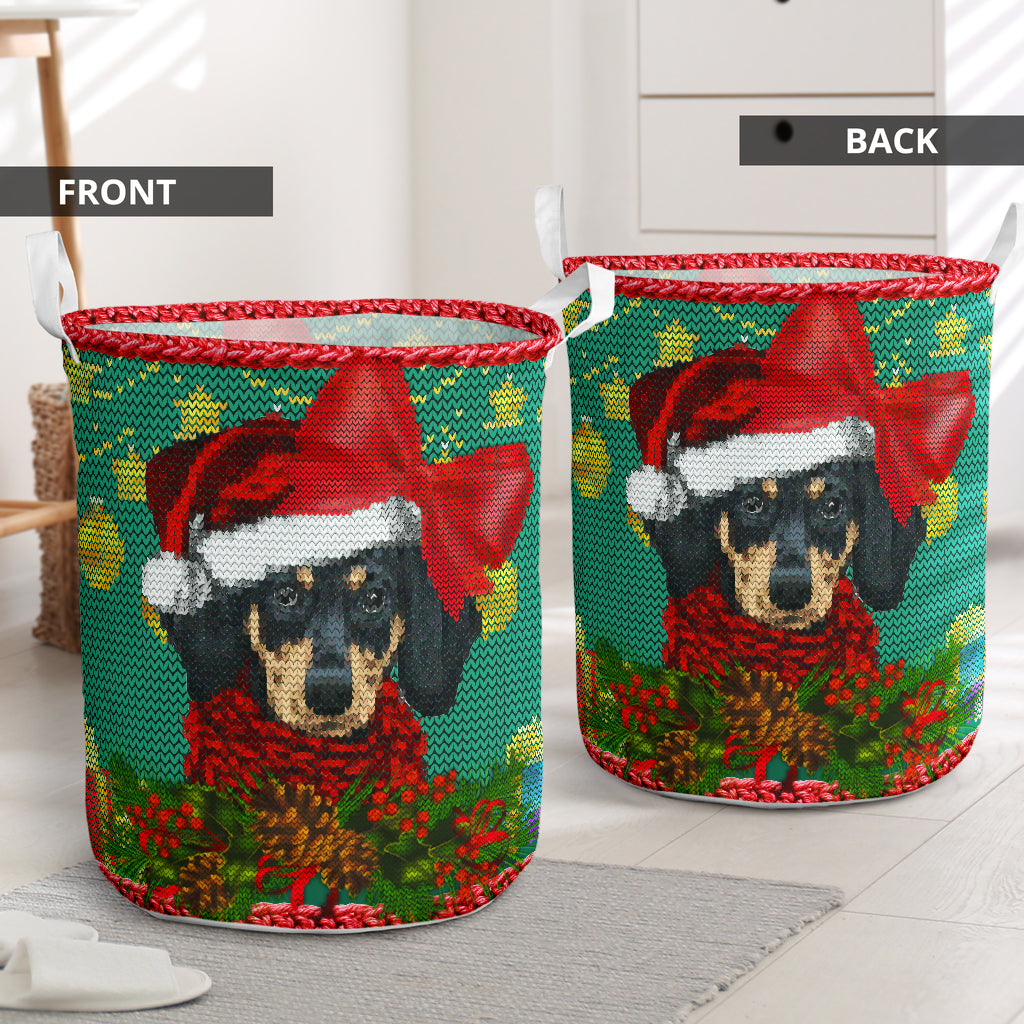 Dachshund Crochet Christmas - Laundry Basket - Owls Matrix LTD