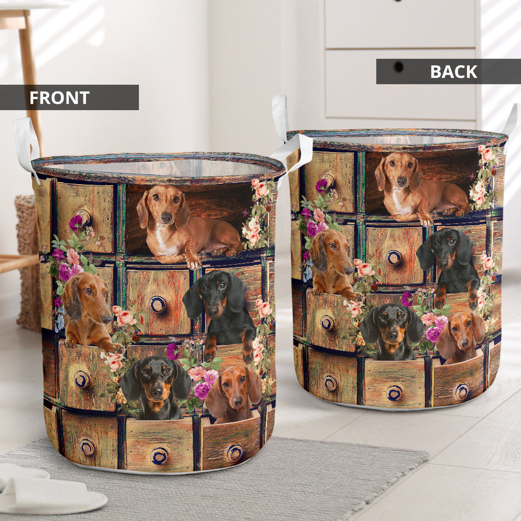 Dachshund Drawer Floral Style - Laundry Basket - Owls Matrix LTD