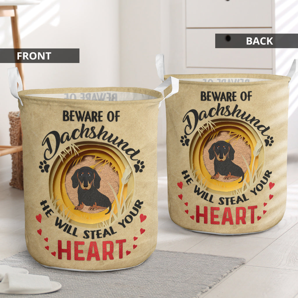 Beware Of Dachshund Paper - Laundry Basket - Owls Matrix LTD