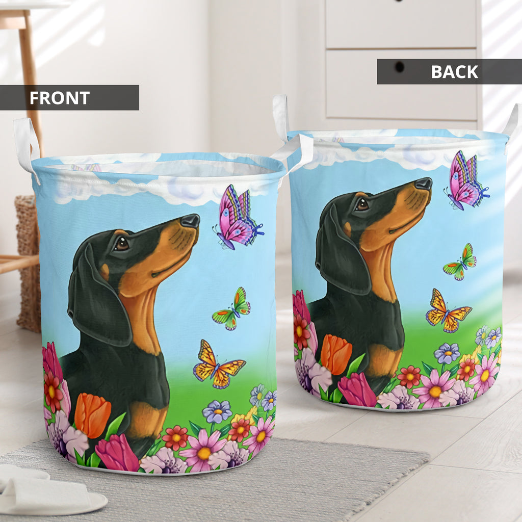 Dachshund Spring Autumn Butterfly - Laundry Basket - Owls Matrix LTD