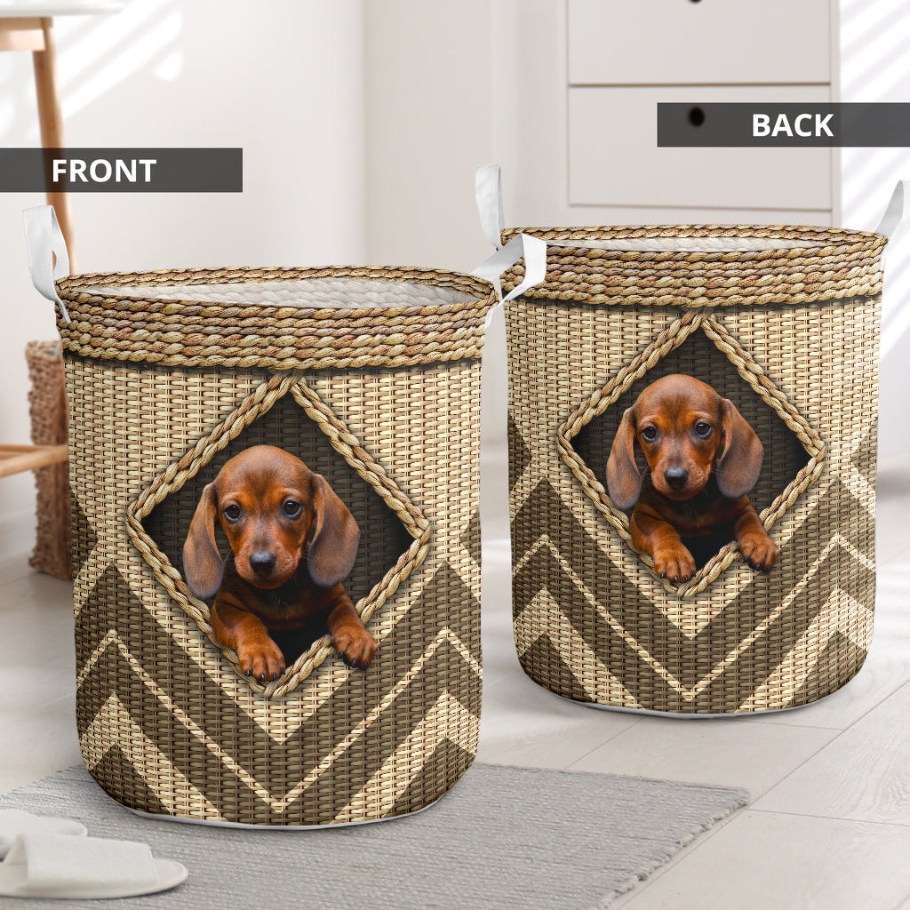 Dachshund Rattan Wickerwork Hole - Laundry Basket - Owls Matrix LTD