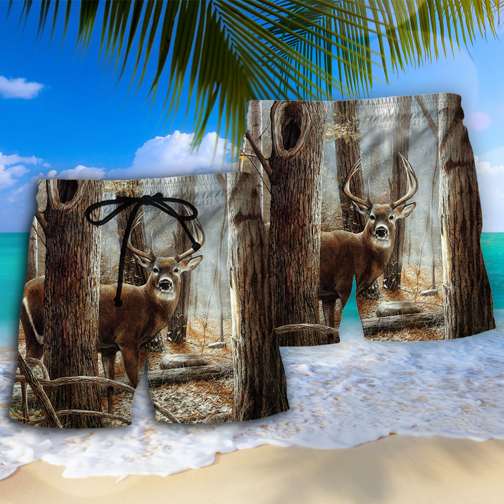 Deer Hunting Forest Outdoor Style - Beach Short
