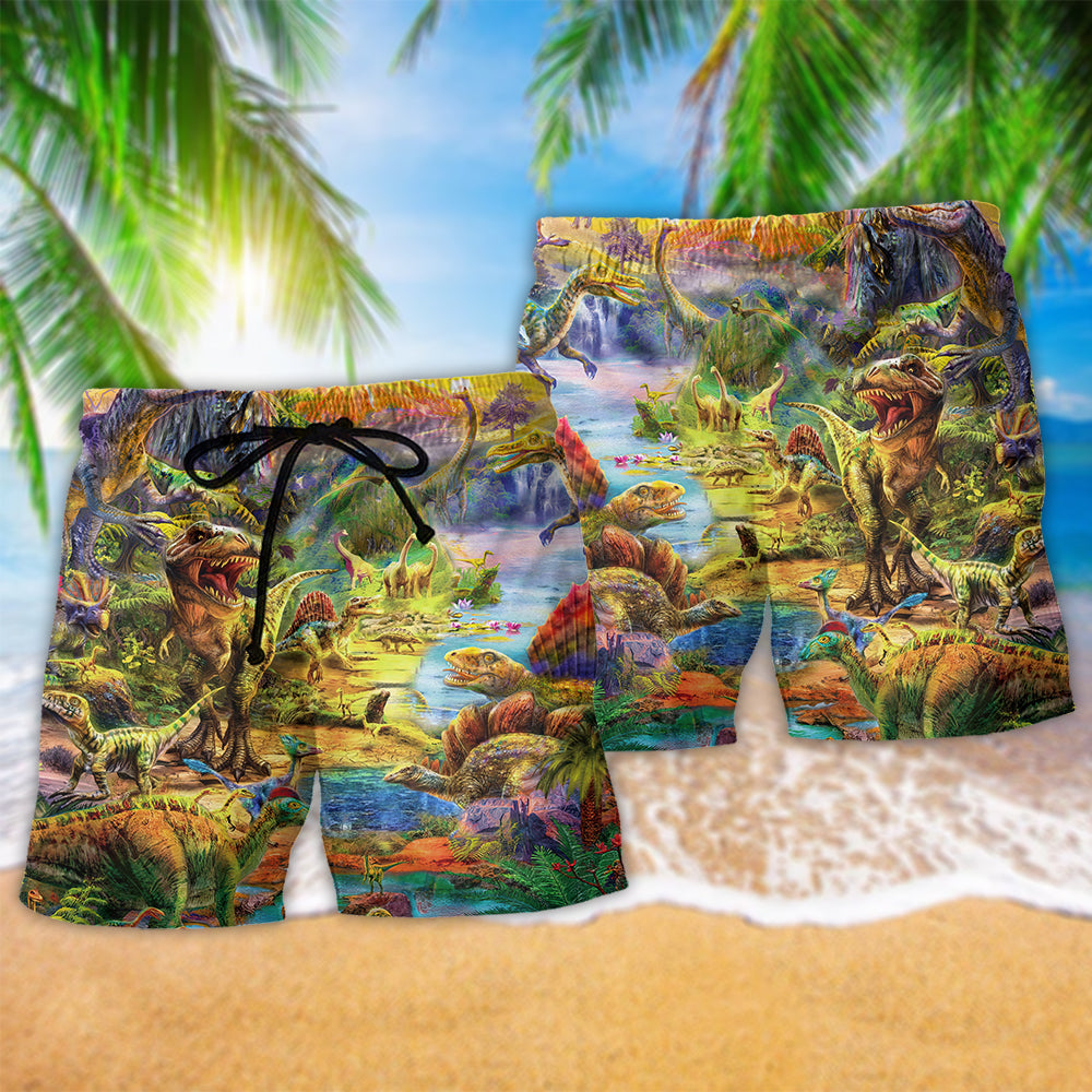 Colorful Dinosaur World Art - Beach Short