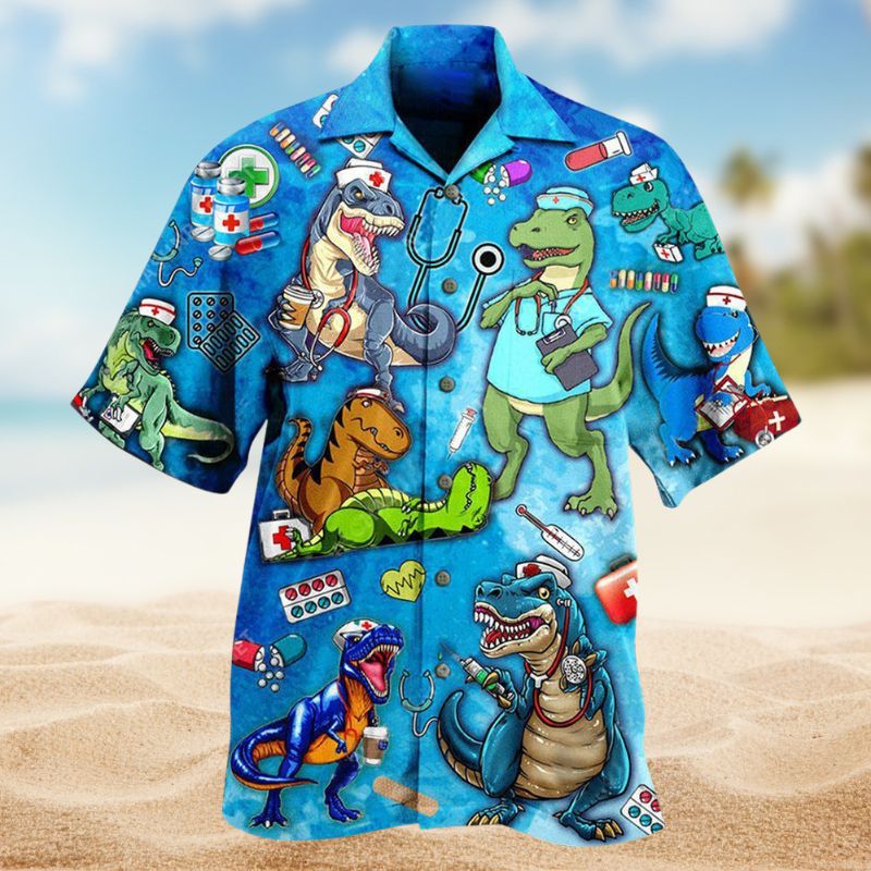 Dinosaur Nurse Vacation Edition – Hawaiian Shirt